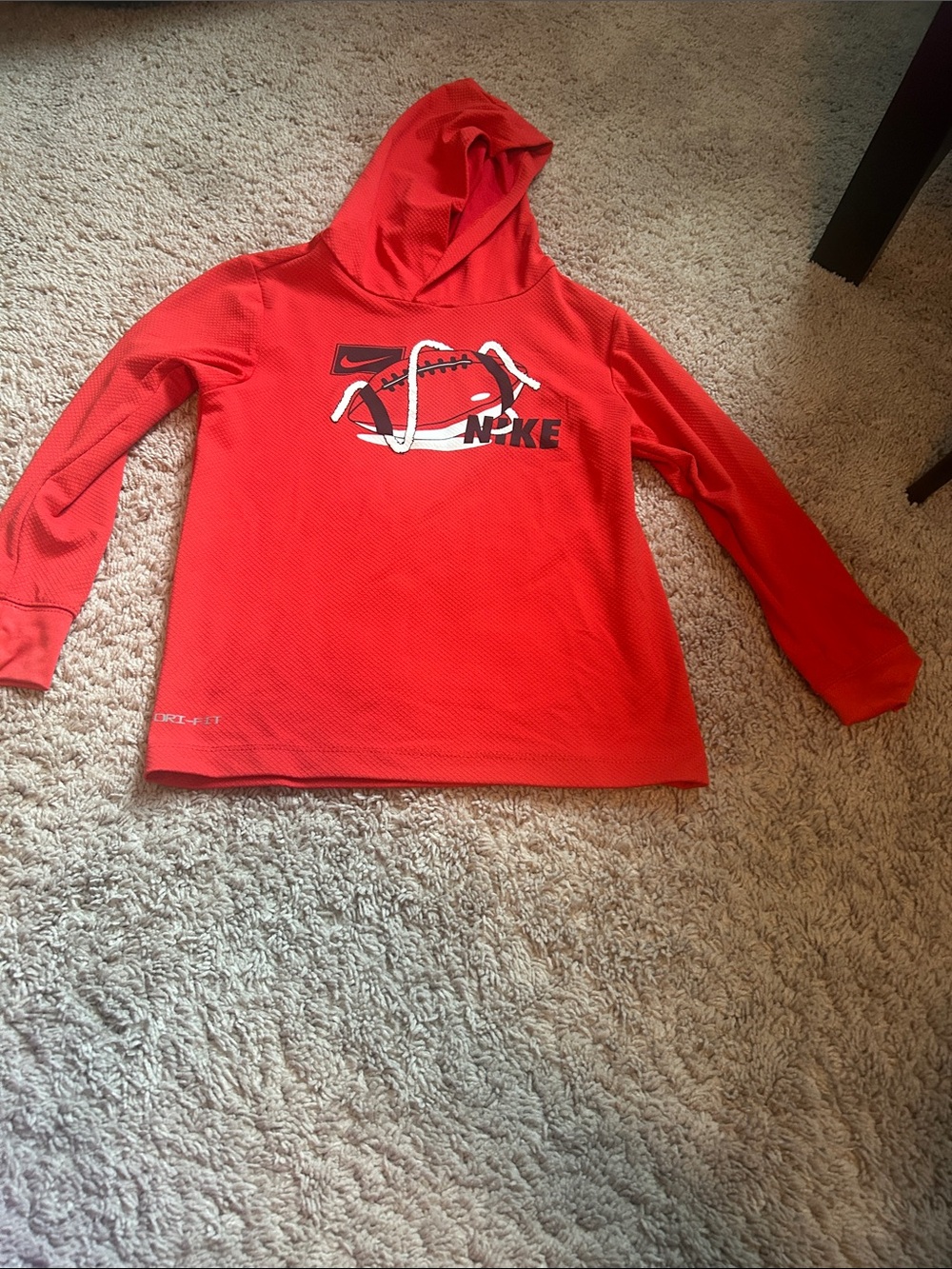 Nike Red Boys' Hooded Football Graphic Dri Fit Long Sleeve Tee